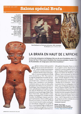 Dans l'article "La BRAFA EN HAUT DE L'AFFICHE" de Françoise Chauvin, l'aquarelle de DELVAUX de la Galerie des Modernes est illustée à l'entête, p. 104